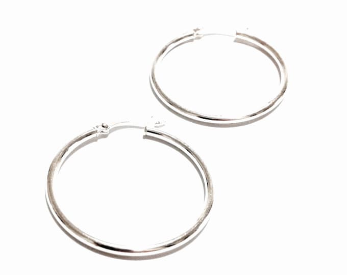 A Pair of 3.5" Mid-Century Italian Threader-Hoop Earrings / Sterling Silver, 2.09 Grams #3697