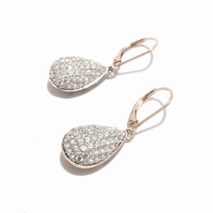 A Pair of Ornate cz Diamond Embossed Hollowed 24K gp Teardop Threader Earrings / Sterling Silver, 1x.5x.25", 4.76 Grams #3381