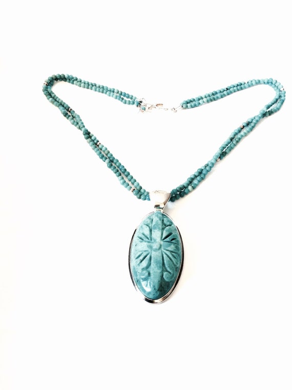A 1960 - 70's Genuine Carved Turquoise Pendant/St… - image 2
