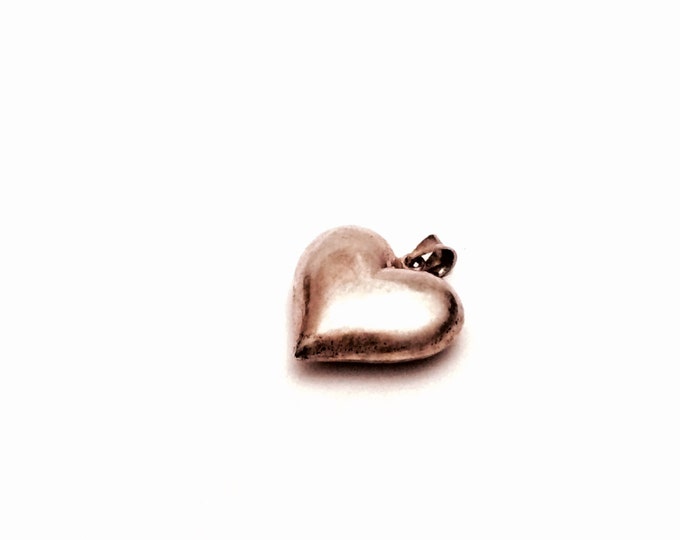 An Elegant Mid-Century 'Plump' Loving Heart Charm-Pendant / Sterling Silver, 1.25x1.25x.25", 5.85Grams,  #2773