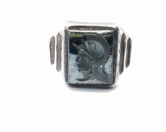 One of A Kind Mid-19th Century Sterling Silver Greco-Roman Handcarved-Onyx (Family) Seal Solitaire Ring, USA Ring Size 9.5, 8.06 Grams #3003