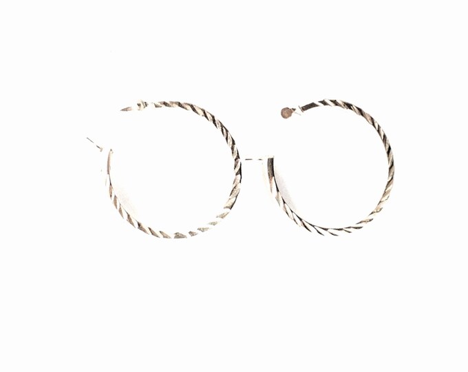 A Pair Of Mid-Century Designer SU Sterling Silver Etched Hoop Earrings Earrings, 1” Diameter, 2.41 Grams #3076