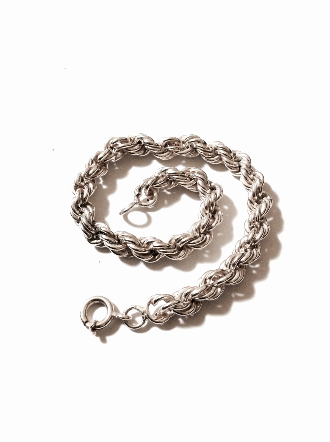 Heavy 8 French Rope Chain Bracelet, Solid Sterling Silver, Vintage French Jewelry, 11.92Grams 2510