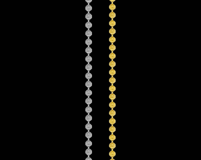 Bead link chain necklace in 14k white or yellow gold, 1.0mm, spring ring clasp; 16, 18 or 20 inches.