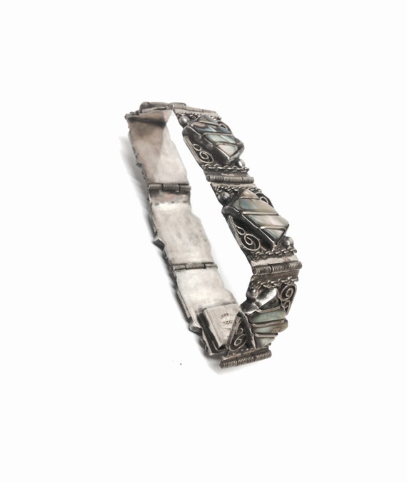 A Mid-century Mexican Art Nouveau Sterling Silver & Abalone