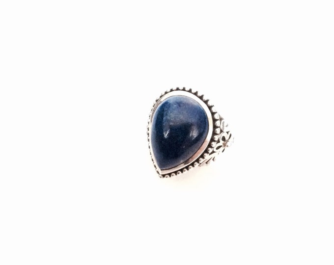 Indian Art Nouveau Solitaire Teardrop Lapis Lazuli / Sterling Silver Ring, USA Ring Size 7, 15.26 Grams #2970