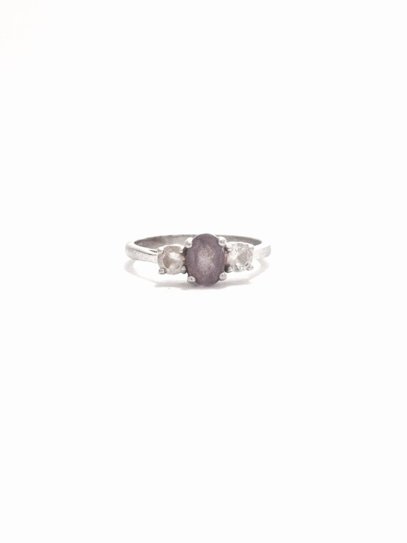 A Designer Signed 'NMY' Amethyst & cz Diamond Embossed Ring / Sterling Silver, USA Ring Size 9, 2.88 Grams #3366