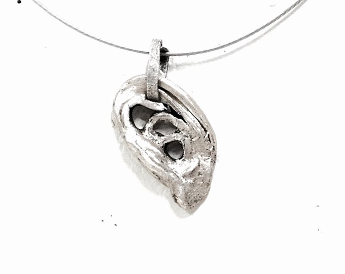 Modern Handcarved Sterling Silver Ear , Oxidized Sterling Pendant, Only One Made, 1.5x.75x.25", 15.22Grams #2372
