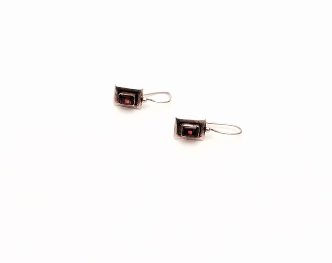 A Pair of Art-Deco Sterling Silver & Ruby Drop-Hook Earrings C.1910-1925,  1x.5x.25"Each, 2.24Grams, #2761