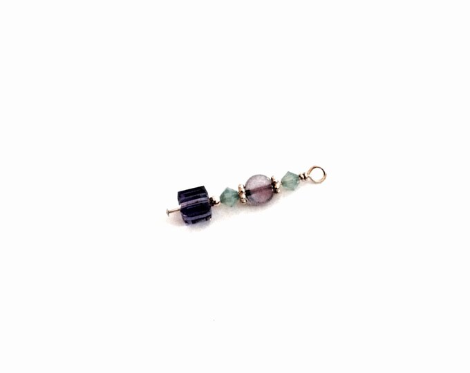 Delicate Handmade Sterling Silver & Amethyst Beaded Charm/Pendant, 1.24Grams, 1.5x.25x.25", #2633