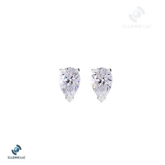 Pair of GIA Graded 40 Point (VG-Cut)(D-Color)(VVS1) Fancy Cut Pear Diamond Stud Earrings In 14K White or Yellow By C. L. Lewis (0.8TCW) #C51