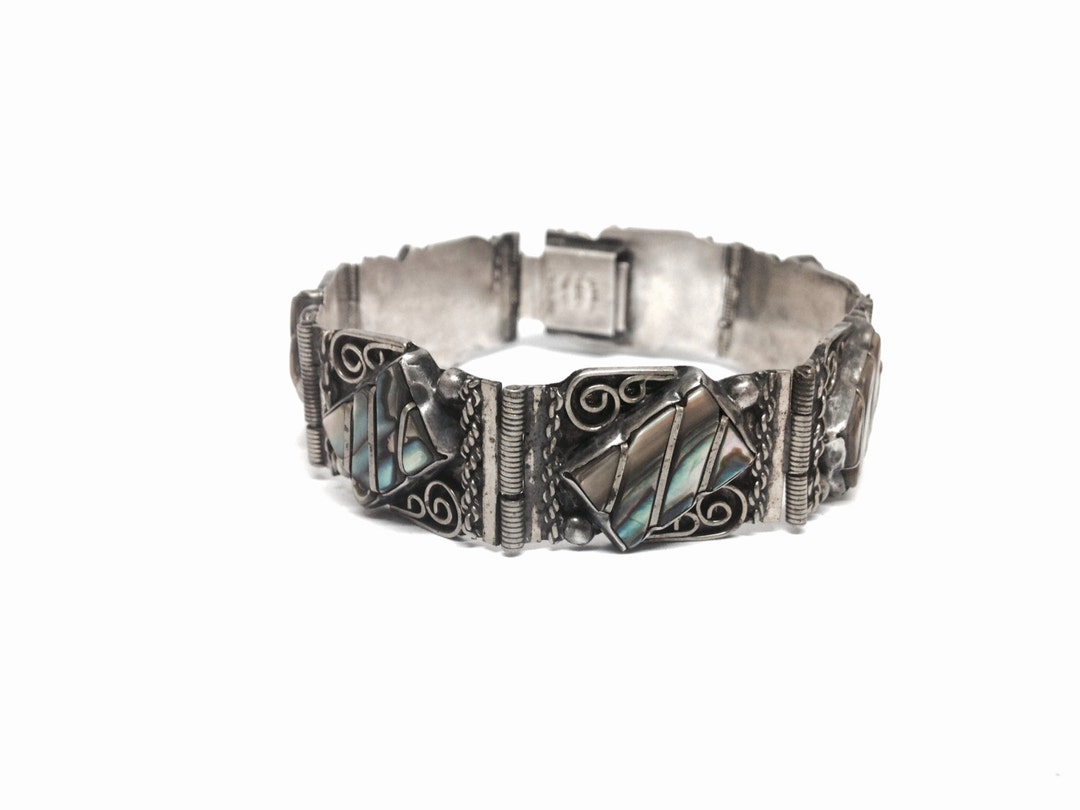 A Mid-century Mexican Art Nouveau Sterling Silver & Abalone