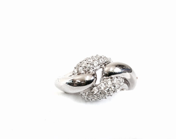 A Sterling Silver 1970's Retro-Modernist CZ Diamond Paved Ring, USA Ring Size 8, 4.97 Grams #3051