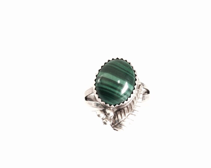 Southwestern Designer Signed 'AESY' Carved Sterling Silver & Malachite Ring, 3.63 Grams #3043