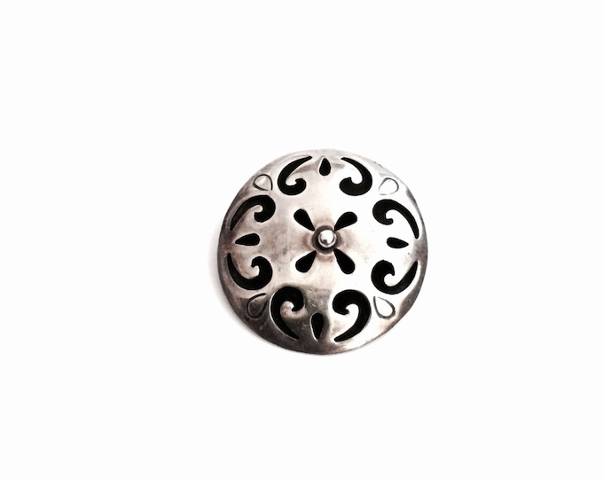 Mid-Century Taxco Signed Hollow Sterling Silver Art Nouveau Brooch/Pin, 1.5x1.5x.25", 7.57 Grams #2924
