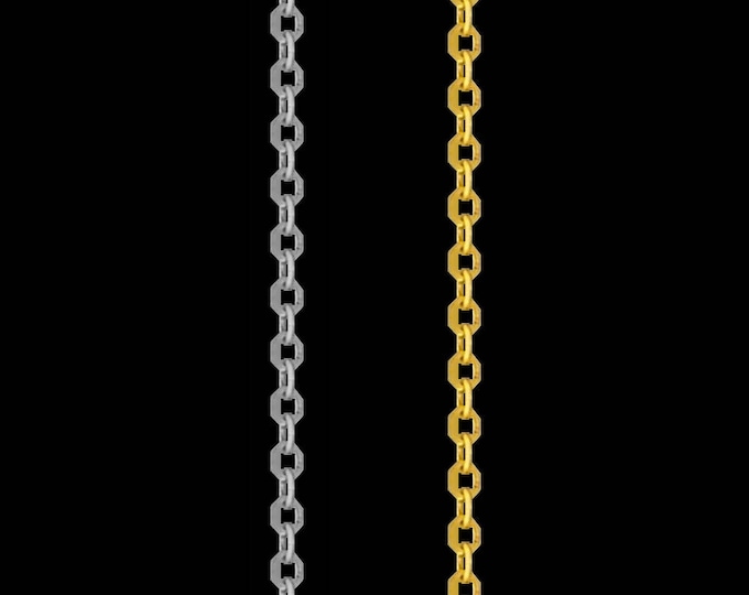 Cable link chain necklace in 14k yellow or white gold, 1.0mm, spring ring clasp; 16, 18, 20 or 22 inches.