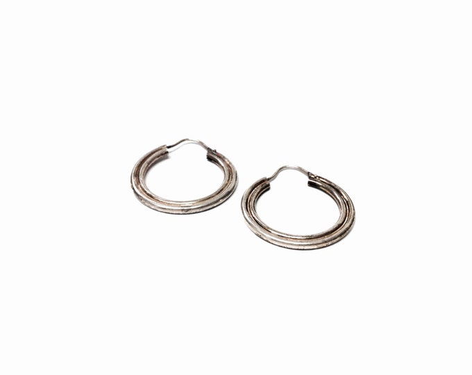 Handmade Art Nouveau Sterling Silver Hoop-Threader Earrings, C. 1930-50, 1” Diameter, .2” wide, 5.2 Grams #3080