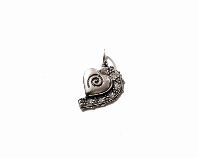 Unique Vintage-Modern Sterling Silver Heart Charm/Pendant, 1x.5", 3.2Grams, #2551