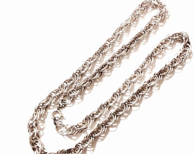 Incredible 19" French Rope Chain Necklace, Solid Sterling Silver, Vintage French Jewelry, 29.91Grams #2507