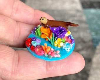 Sea Otter with Coral Reef Needle Minder or Diamond Painting Cover Minder, Rare Earth Magnet