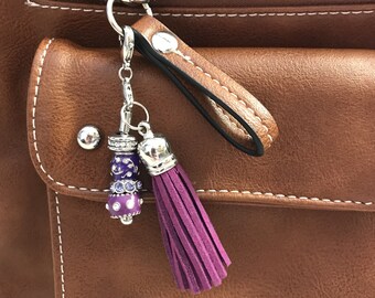 Tassel Bead Dangle, Zipper Pull, Handbag Bling, Purse Charm, Purple beads & Tassel