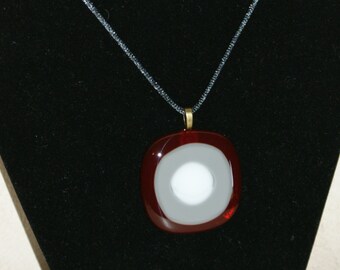 Fused Glass Pendant in red, grey and white