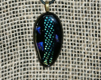 Black Dichroic Fused Glass Pendant
