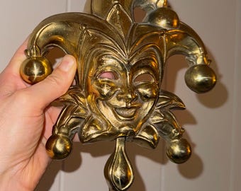 Aldaba de puerta de bufón vintage de latón macizo