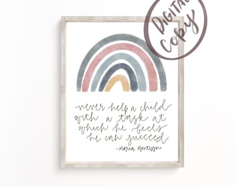 Montessori Wall Art | Quote | Children | Succeed | Wall Art | Words to live by | Home Decor | Hand Lettered | Digital Print