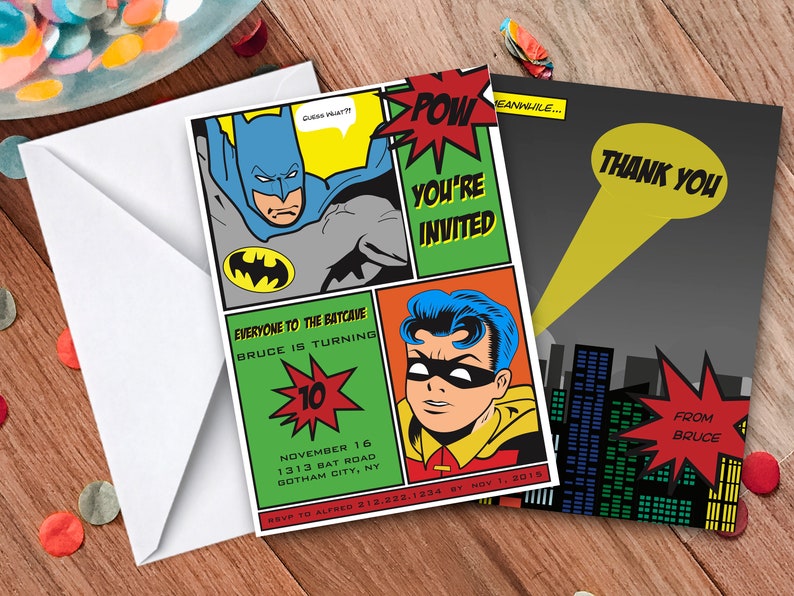 Batman and Robin Birthday Invitation & Thank You DIGITAL Etsy