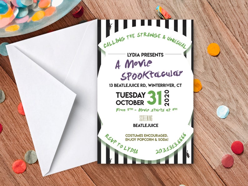 Beetlejuice Halloween Party Printable Digital Invitation/The Ghost with the most/Beetlejuice Movie/Strange & Unusual/Lydia Deetz 