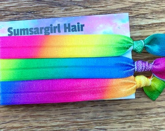 Rainbow hair elastics hair ties wristband pack of 3 hair bobble multicoloured pride bracelet festival dreads