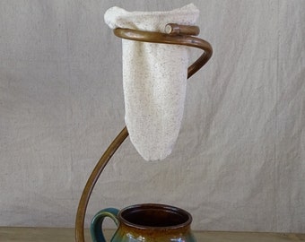 Coffee Sock Drip Stand | Handmade Copper Chorreador Pour Over Gift | Costa Rican Bolsita  | Coffee Sock Strainer | Retro Coffee Maker