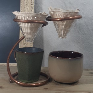 Double Pourover Coffee Lovers Drip Station Unique Hario V60 Glass Dual Handmade Copper Gift Box Hario Glass Drippers Reusable Filters image 7