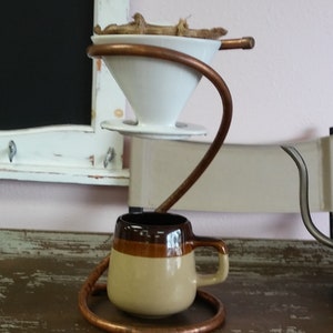 Modern White Ceramic Pourover Drip | BeeHouse Pourover Coffee Gift | Copper Drip Stand | Reusable Cotton Filter | Coffee Lover Gift