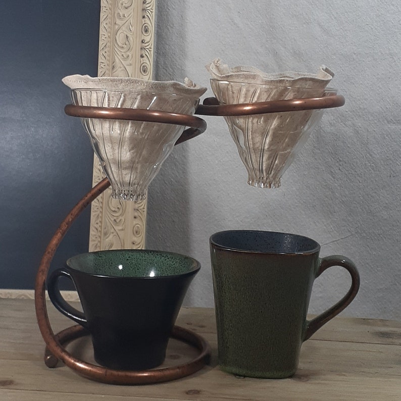 Double Pourover Coffee Lovers Drip Station Unique Hario V60 Glass Dual Handmade Copper Gift Box Hario Glass Drippers Reusable Filters image 2