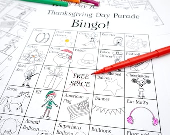 Thanksgiving Printable Bingo, Thanksgiving Parade Activity, Thanksgiving Day Activity for kids, Boredom Buster, Coloring Page, Colouring