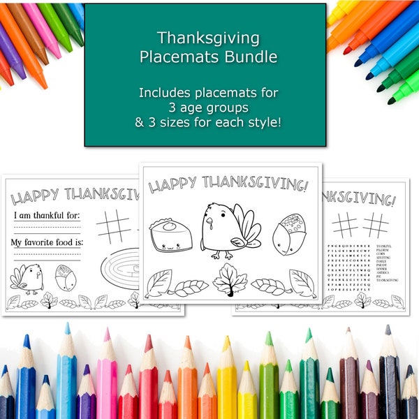 Kids table printables, Thanksgiving placemat bundle, Thanksgiving table fun, Thanksgiving games for kids, Thanksgiving printables