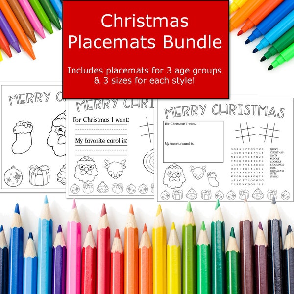 Kids table printables, Christmas placemat bundle, Christmas table fun, Christmas games for kids, Christmas printables