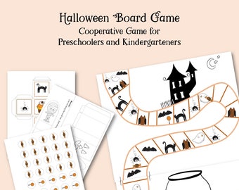 Halloween Game for Kids, Printable Board Game for 5 year olds, Kindergarten Game, Cooperative Board Game, Trick Or Treat Game, Preschooler