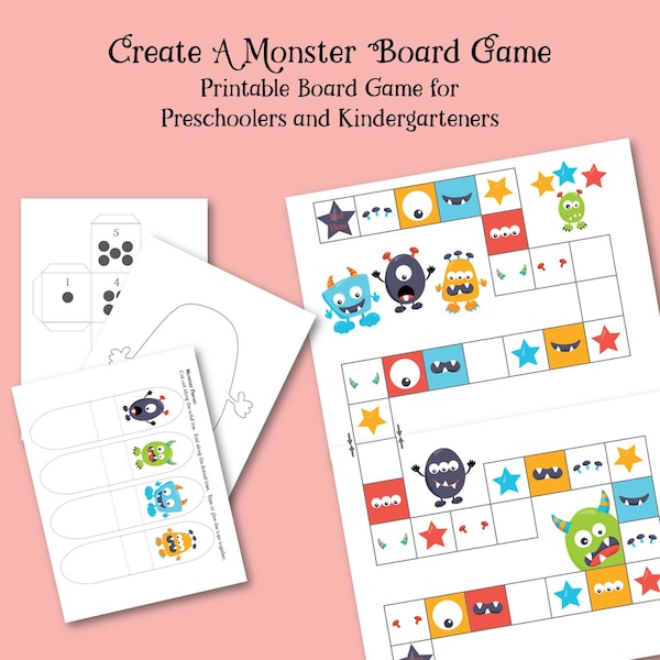Monster Board Game for 5 year olds, Kindergarten Game, Halloween Printable, Printable Games, Create a Monster, Creative Family Game Night