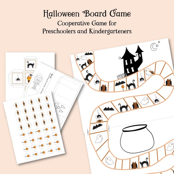 Halloween Game for Kids, Printable Board Game for 5 year olds, Kindergarten Game, Cooperative Board Game, Trick Or Treat Game, Preschooler