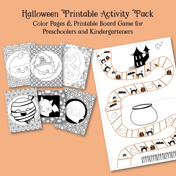 Halloween Printable Activities, Halloween Coloring, Halloween Kindergarten Game, Cooperative Board Game, Preschool Printable