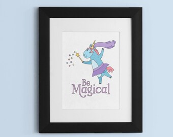 Printable Unicorn Wall Art, Unicorn coloring page, Little girl room decor, Be Magical Unicorn Sign, unicorn printable, Unicorn wall decor