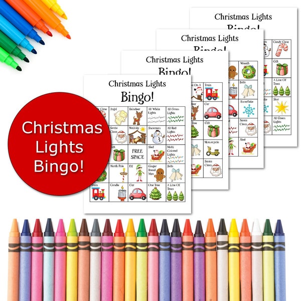 Christmas Games Printable, Holiday Lights Bingo Game, Family Christmas Game