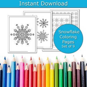 Página para colorear de invierno de 9 páginas, kits para colorear para adultos, páginas PDF para colorear para adultos, colorear para adultos, páginas para colorear antiestrés para imprimir