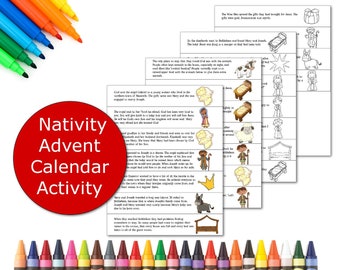 Nativity Advent Calendar Printable Christmas Activity For Kids, Nativity Story Printable, Religious Advent Calendar for kids