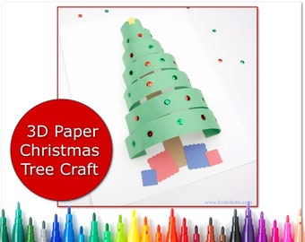 Paper Christmas Tree Craft, 3D papercraft template, Christmas coloring craft, Holiday coloring, Christmas printable, classrooom craft
