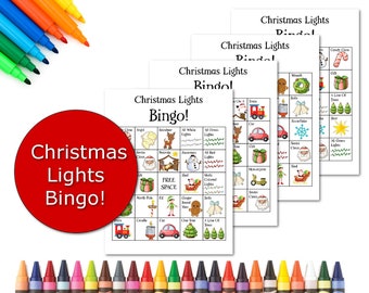 Christmas Games Printable, Holiday Lights Bingo Game, Family Christmas Game