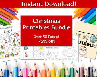 Christmas Printables for Kids, Holiday printable pack, Bundle of Christmas Activities